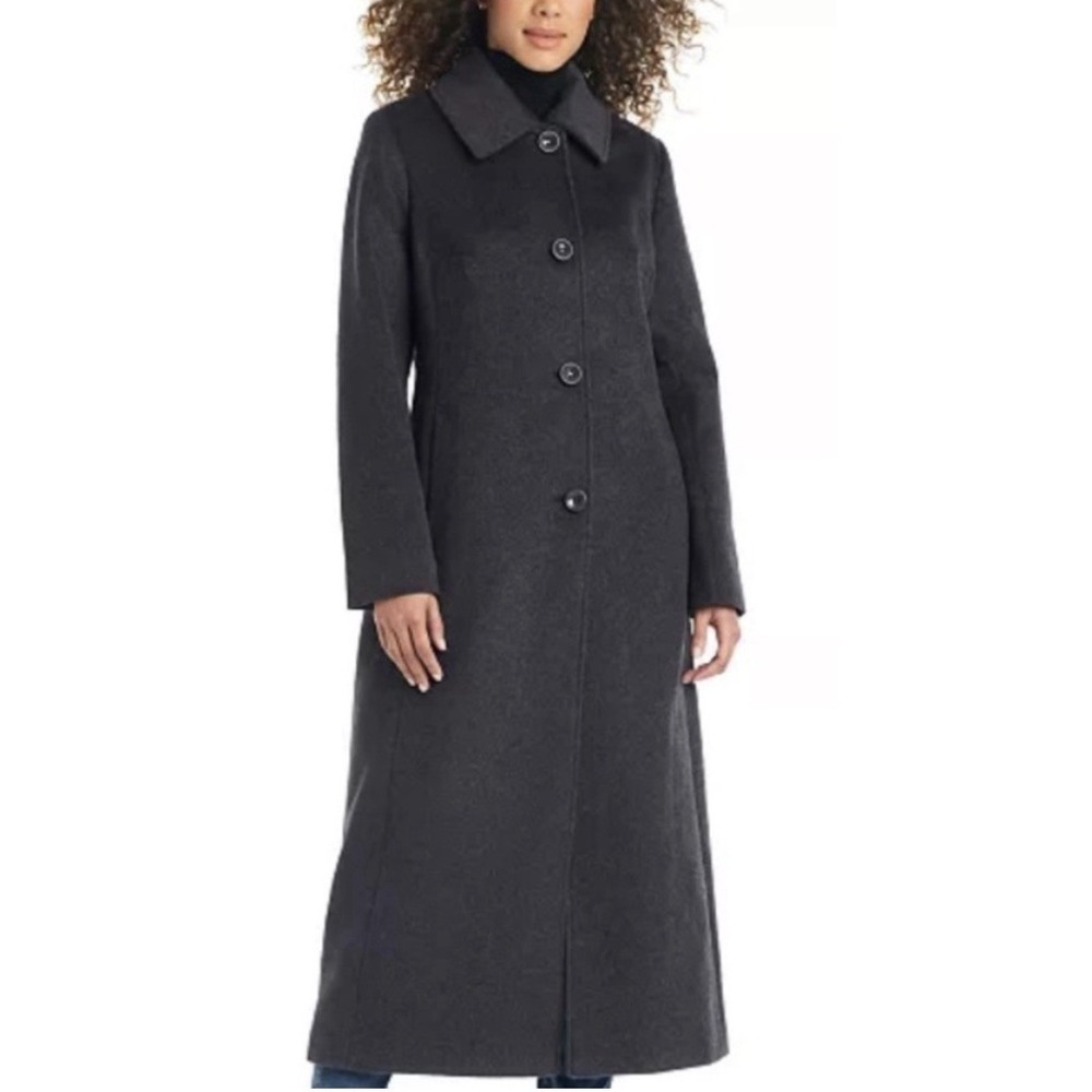 Jones New York charcoal gray long coat classic button-front closure Size XXL
